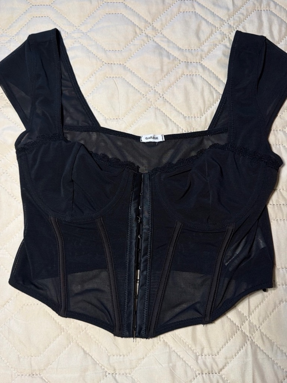 Garage Black Mesh Bustier Crop Top